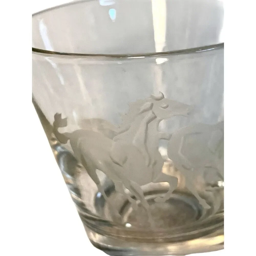 Vintage Etched Running Horses Cocktail Glass